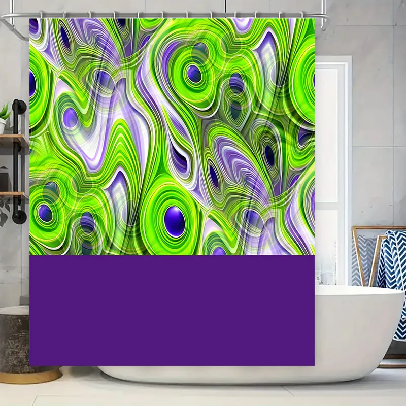 

Abstract Green Purple Shower Curtain: Bathroom Decor with Watercolor Artwork Modern Peacock Print for Home Decor in Bathtub Line