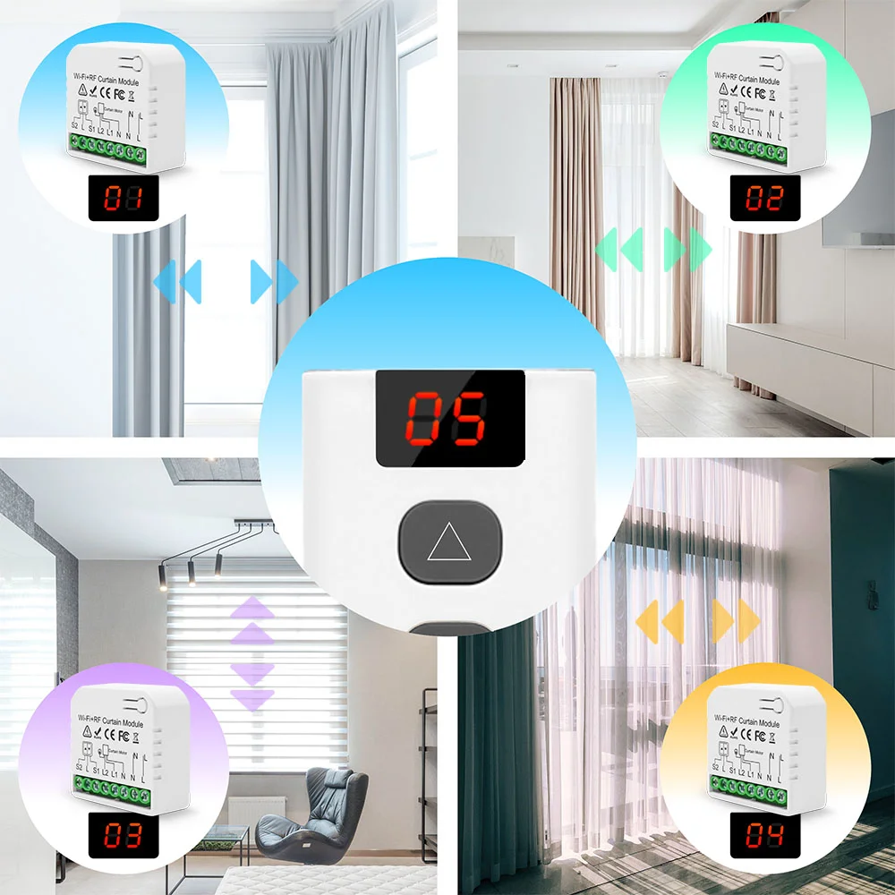 433Mhz Wireless Roller Shutter Motor Blind Switch 70M Remote Control Range for Electric Windows Curtain Blinds, No Wifi(5 in 1) view 4
