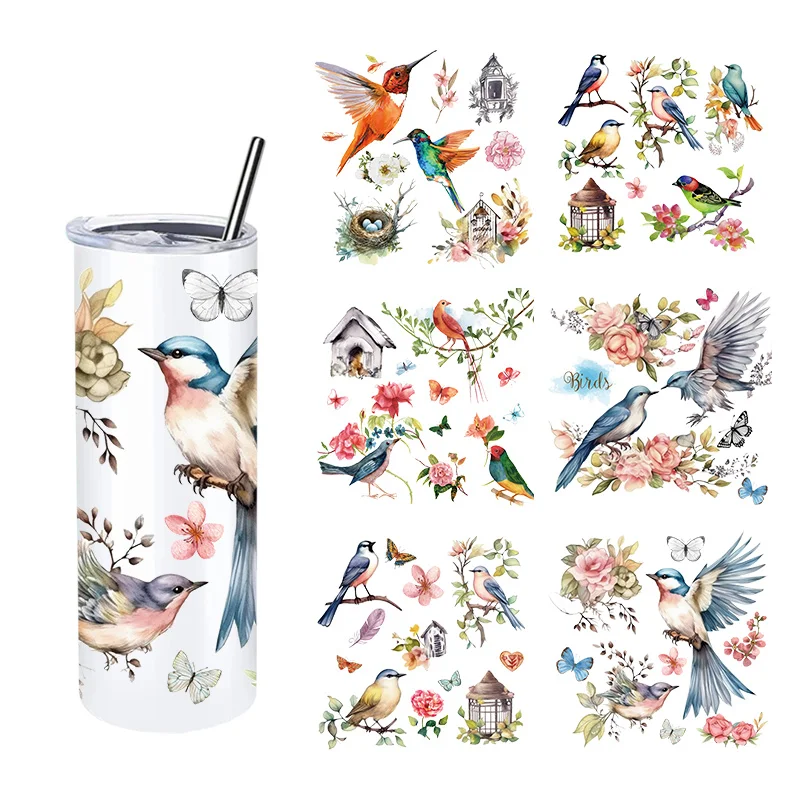 

1PCS Birds And Flower Personalize 20 OZ 20OZ UV DTF Cup Wrap Transfer Sticker For UV DTF Transfers Designs