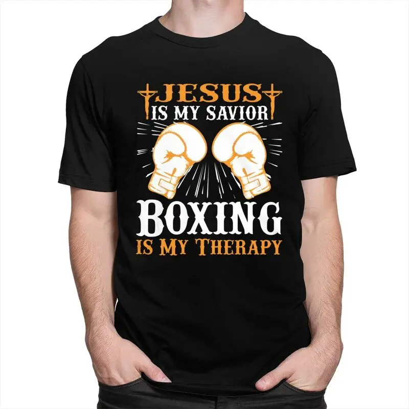 Jesus ist mein Erlöser Boxen ist meine Therapie T-Shirt Männer Kurzarm Boxer Zitate T-Shirts Grafik T-Shirts Lose übergroße Kleidung