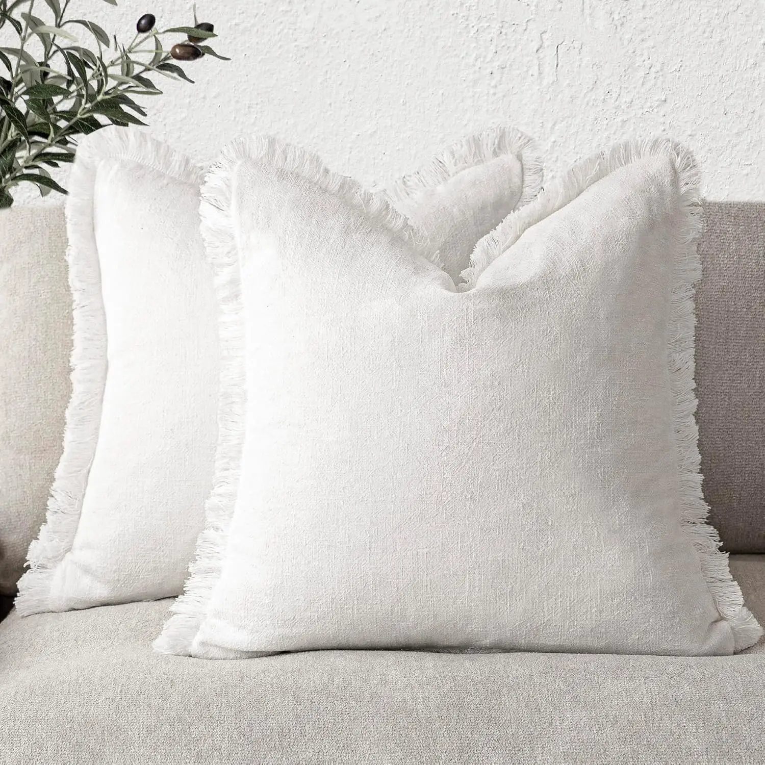 

Set Of 2 Decorative Linen Fringe Throw Pillow Covers Cozy Boho Farmhouse Cushion Cover With Tassels Soft Accent Pillowcase For