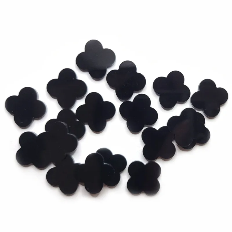 Natural Black Onyx Malachite Four Leaf Clover Style Loose Gemstones Multiple Sizes 6x6-18x18mm/Thickness 2mm For Jewelry Making