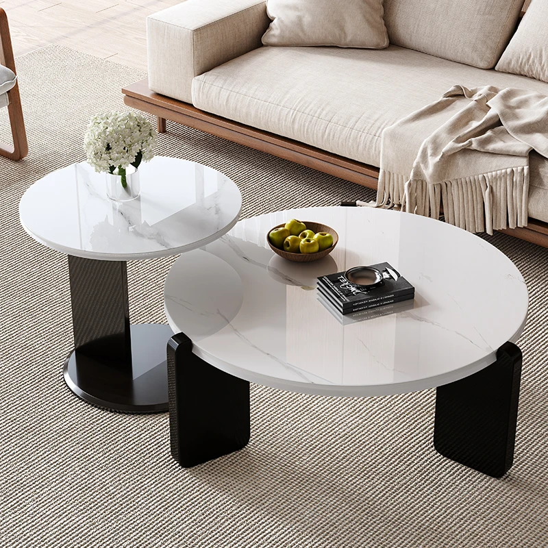 Modern Round Coffee Table Set Elegant Solid Wood Living Room Furniture Stylish Afternoon Tea Side Table Simple Design