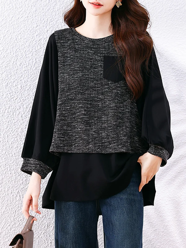 تي شيرت غير رسمي متوسط الطول مكون من قطعتين تي شيرت نسائي مقاس كبير فانوس Sve مستدير Ne فضفاض مناسب للتنقل الفني