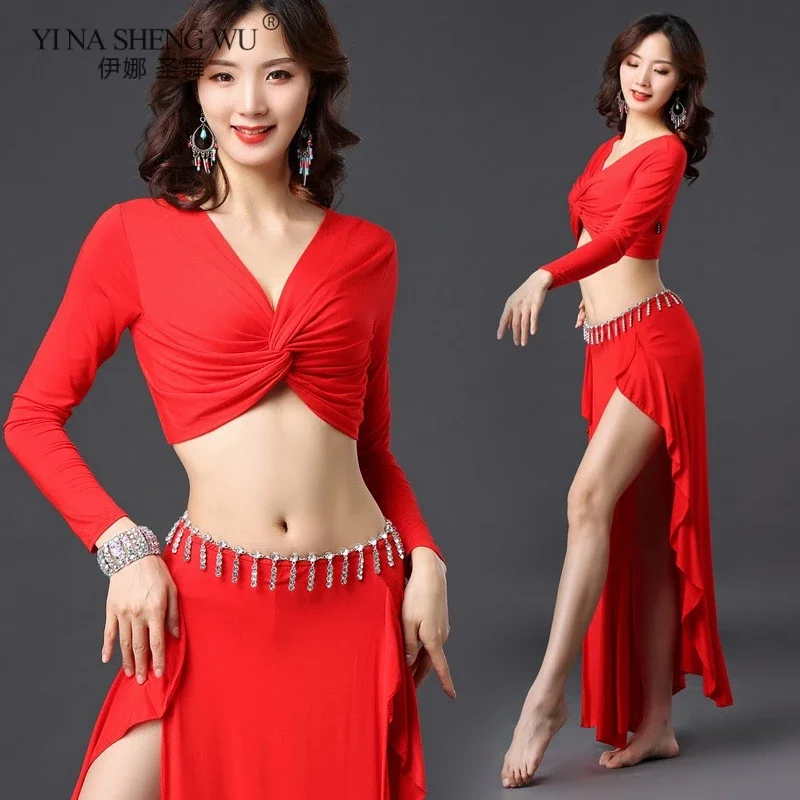 

Women Eastern Team Belly Dance Set Sexy Dancer Occupation Performance Show Clothing Wear Split Skirt&Top Suit Practice Clothes