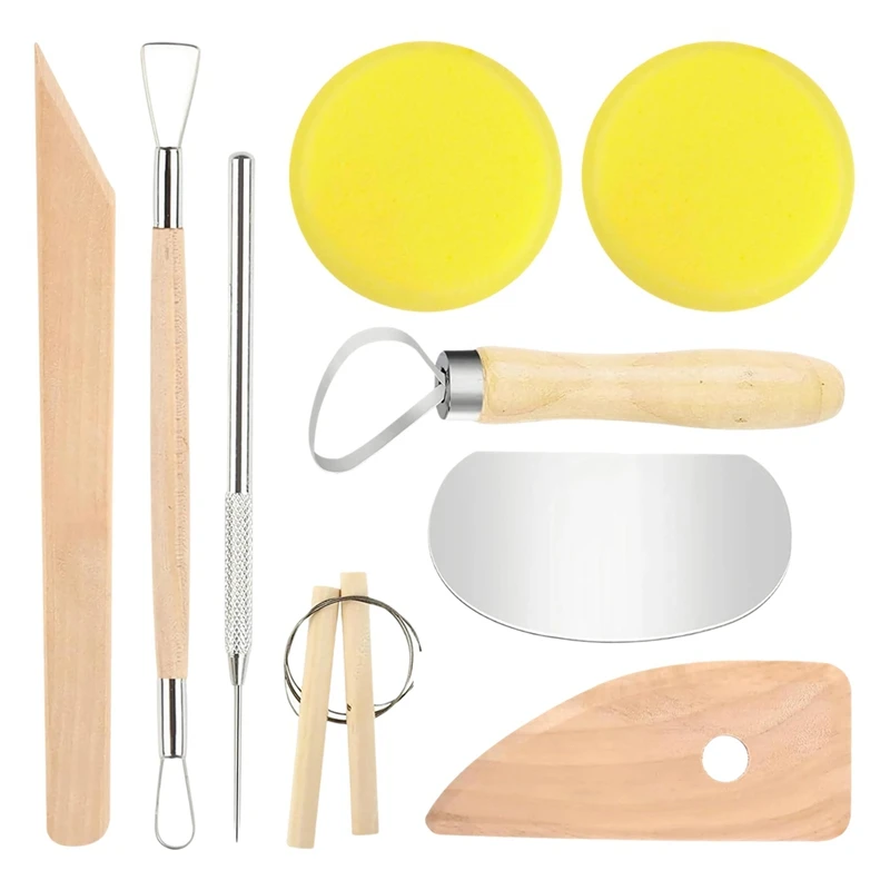 

L81A 2025-9PCS Clay Sculpting Tool Set - Easy To Use Trimming And Carving Tools With Sturdy Wooden Handles