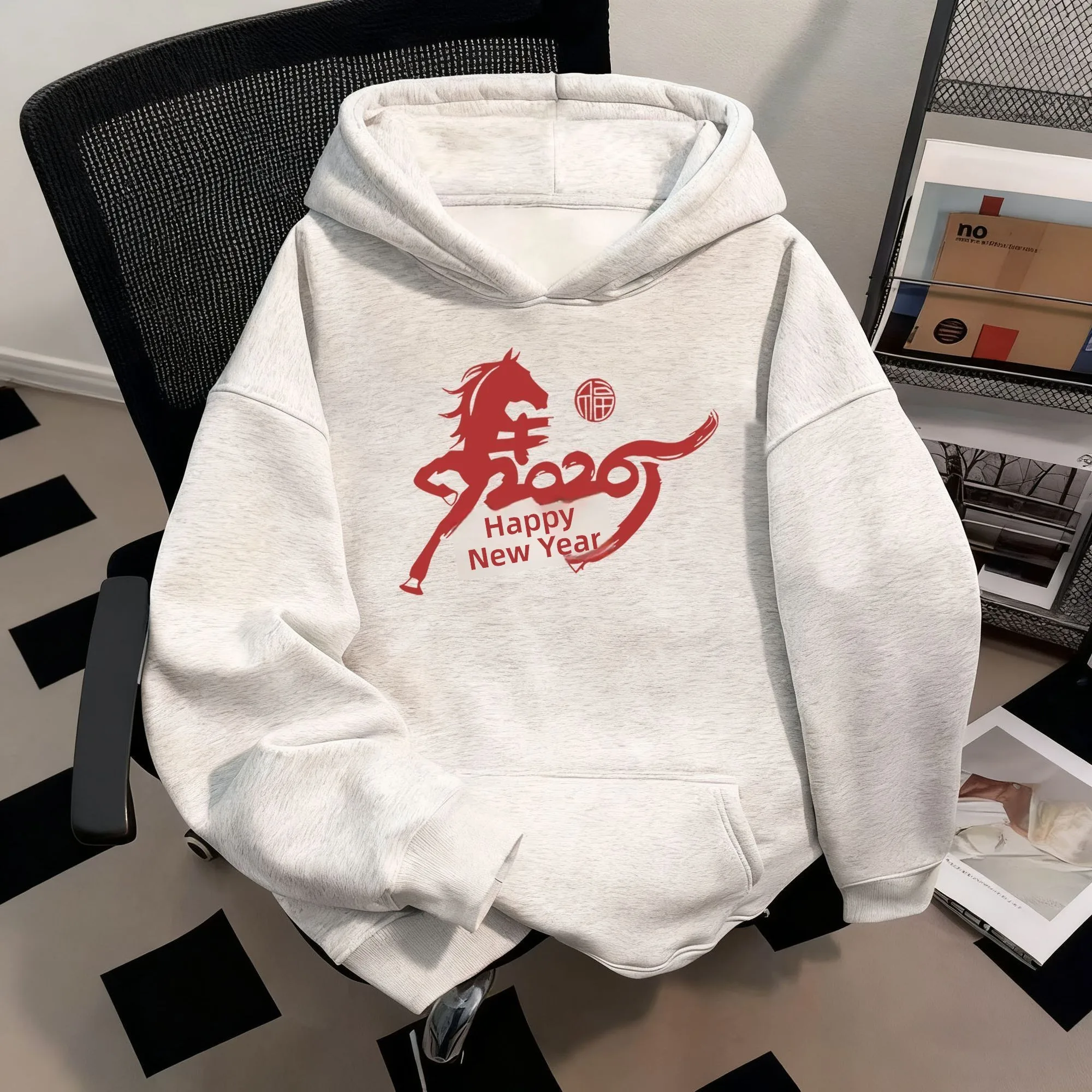 

Толстовка большого размера с капюшоном, новогодняя одежда, повседневный теплый хлопковый модный топ с длинными рукавами