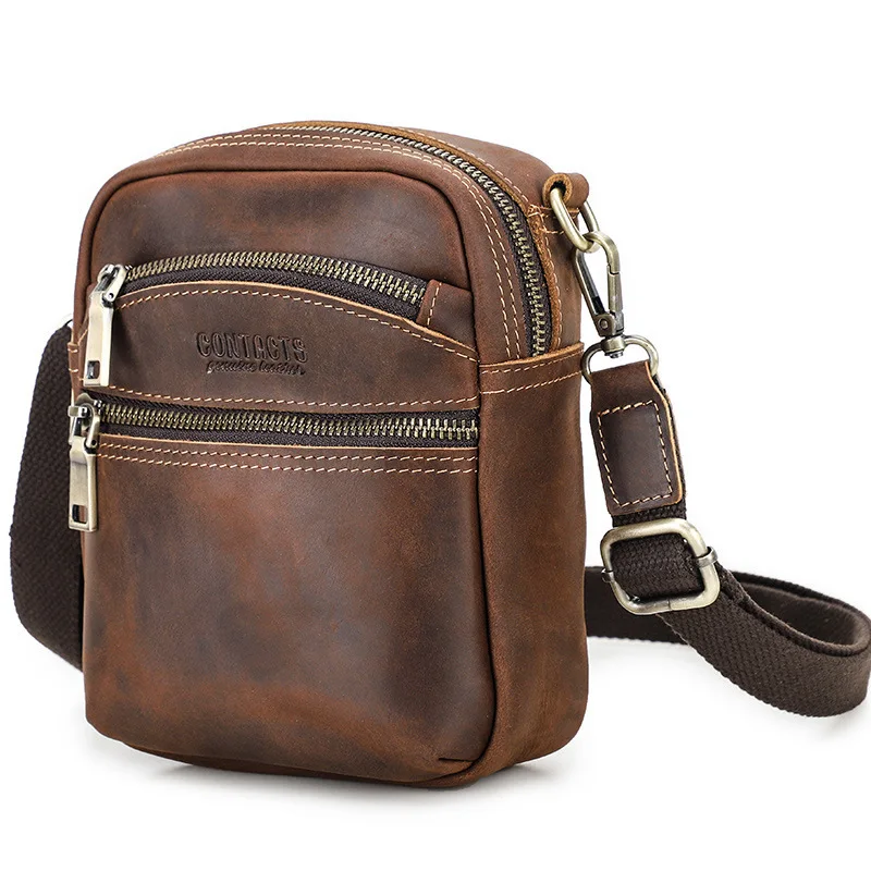 New Fashionable British Style Crazy Horse Crossbody Waist Single Shoulder Fashion Trend Leather Men's Bag Large Capacity Handbag