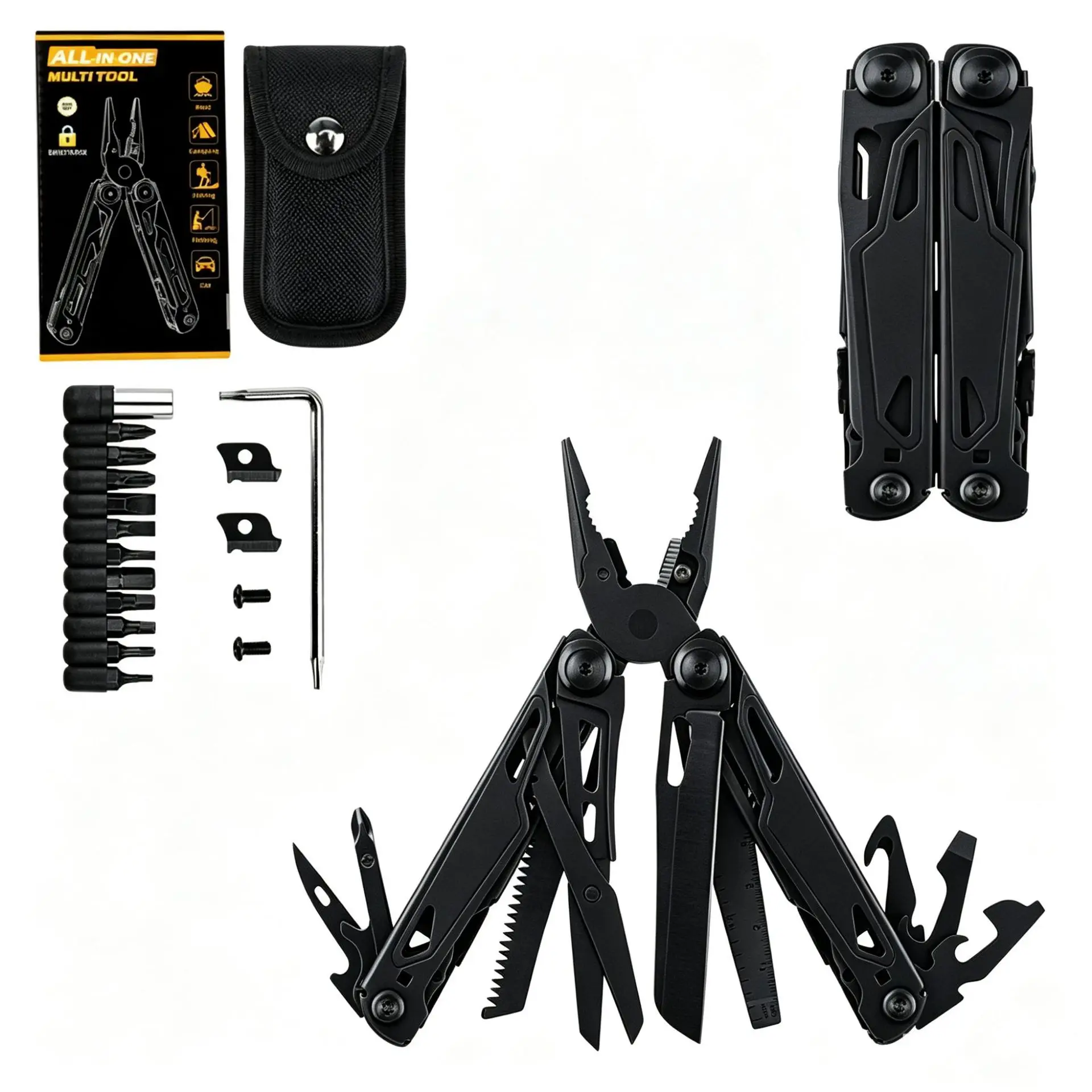 ss-border outdoor multi-functional pliers stainless steel folding knife camping EDC repair screwdriver combo set