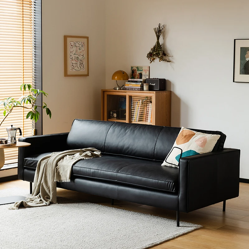 

#Manufacturer Wholesale Direct Sales Modern Retro Design Apartment Hotel European Style Living Room Sofa Black PU Leather Sofa