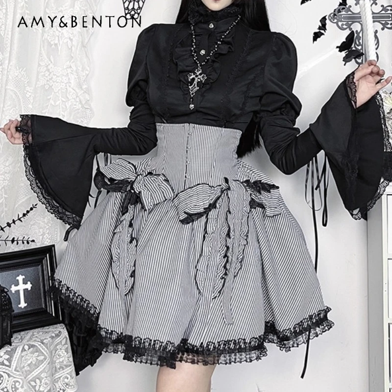 

Halloween Outfit Subculture Striped Women's Skirt Original Design 2025 Autumn New Sweet Cool Hot Girl Y2K Puff Skirts Ladies