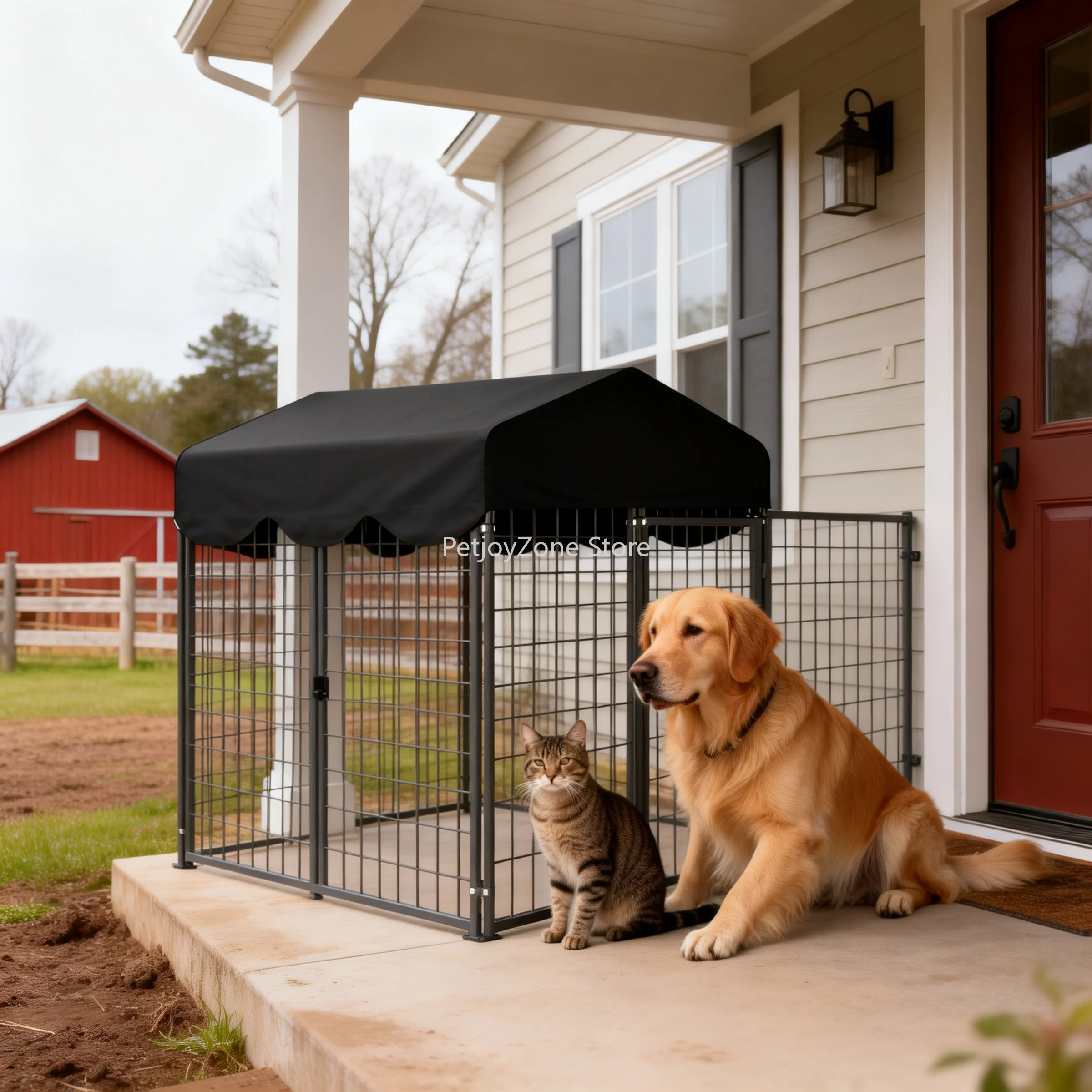 

Heavy Duty Iron Crate For Dogs & Poultry Waterproof Wire Mesh Modern Removable Roof Sun/Rain Protection Easy Assembly Durable