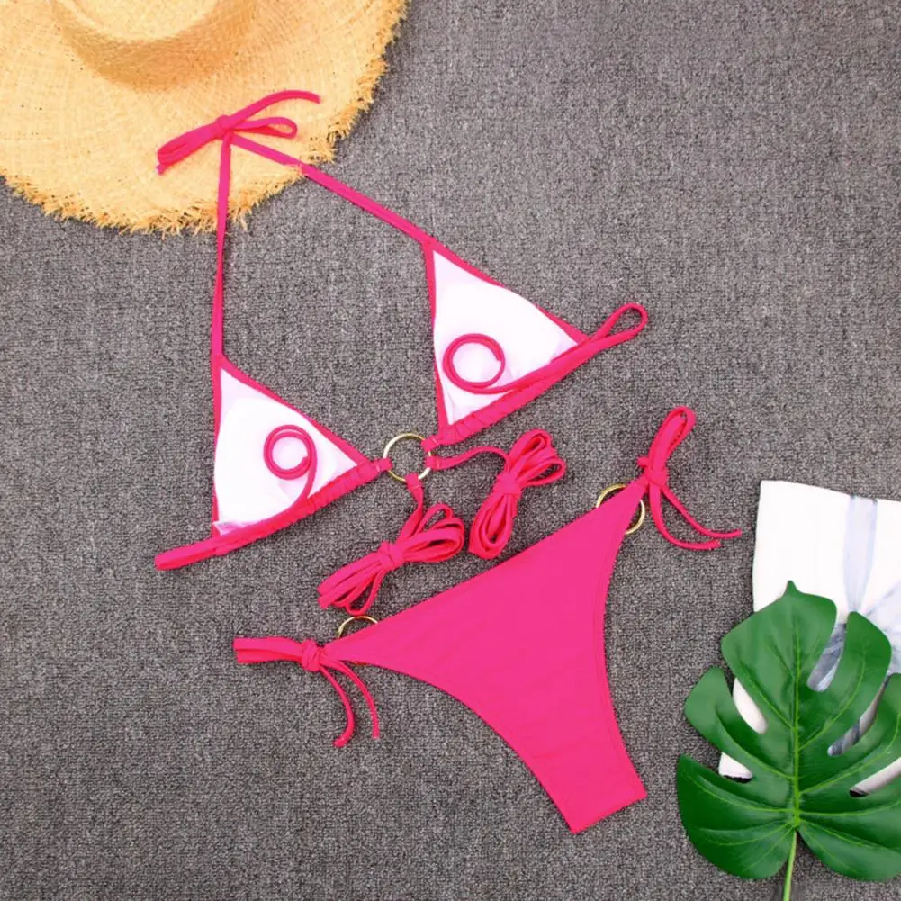 2 Pcs/Set Summer Swimsuit  Slim Fit   Summer Bikini Set Backless Spaghetti Strap Summer Swimwear