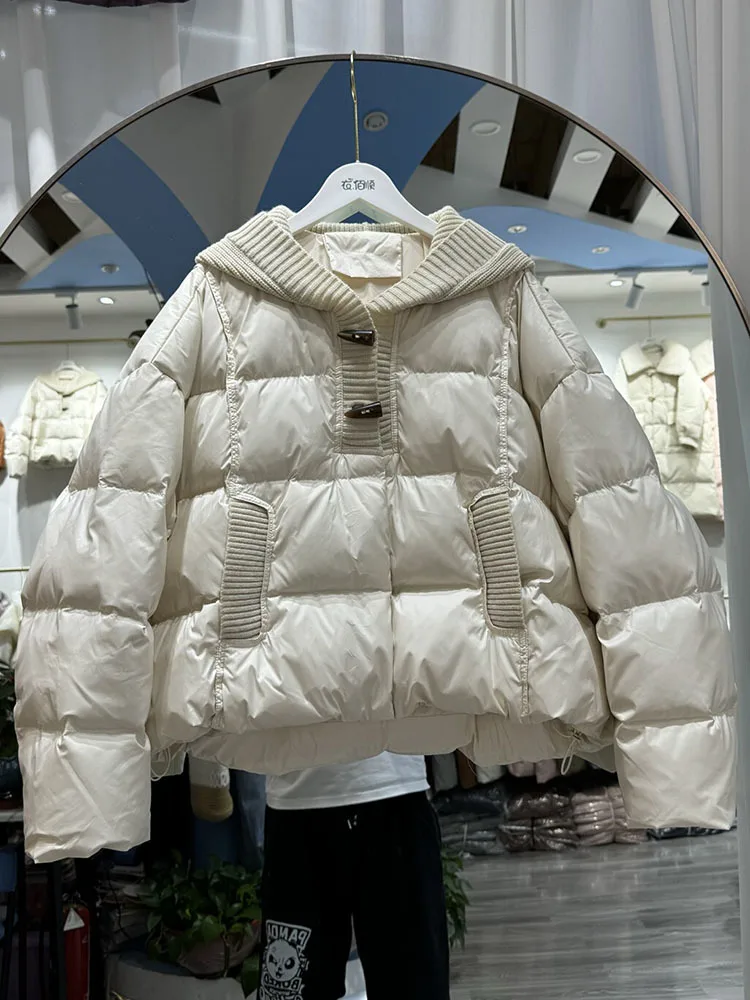 2024 Fashion Winter Women\'s Puffer Coat Ultra Light Warm Casual 90% White Duck Down Jacket Short Female Patchwork Parkas