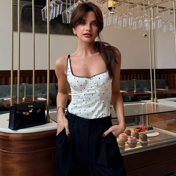 Linad Sexy Backless Polka Dot Tank Top Elegant Satin Spaghetti Strap Lace Camis Street Chic Sleeveless Vest Female 2025 Summer 2