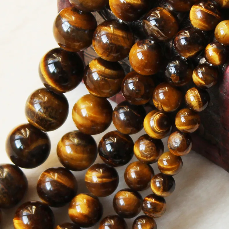 4mm/6mm/8mm/10mm/12mm/14mm Real Natural Tiger eye Stone Beads For Jewelry Making Brown Smooth Beaded Armbandjes Maken Perles