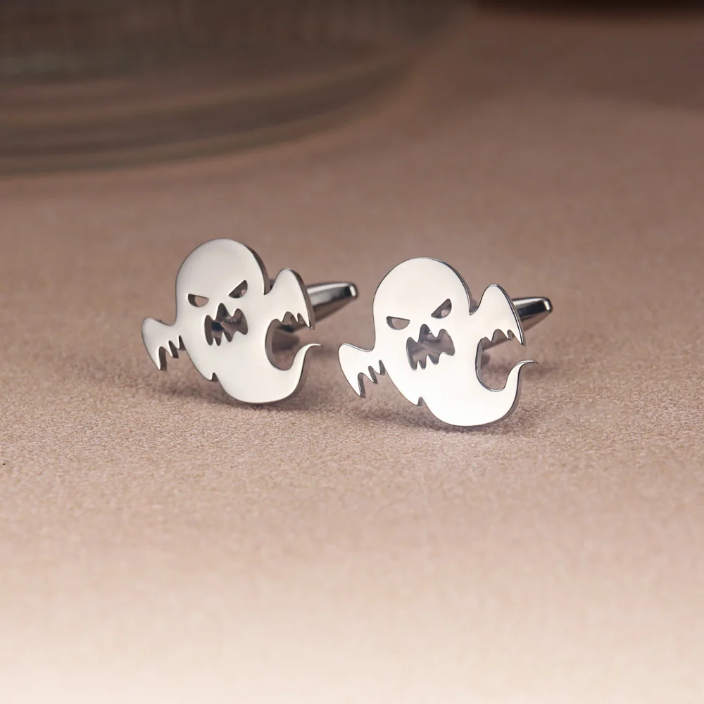 Tangula Fashion Stainless Steel Ghost Cufflinks For Men Gothic Style Party Clothes Accessories Prefect Halloween Gift To Him