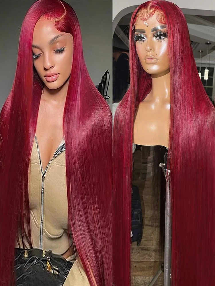 

200% Burgundy 13x4 HD Lace Frontal Human Hair Wig Straight Red 13x6 Lace Front Human Hair Wigs 99J Colored 100% Human Hair Wig