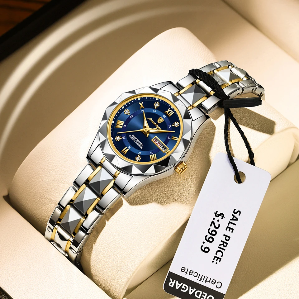 女性用スチールブレスレット付きゴールドウォッチ,女性用腕時計,耐水性,クリエイティブ,ボックス,2024
