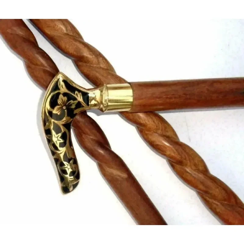 Beautiful Flower Design Brass Handle  Walking Stick Brown Wood  Cane