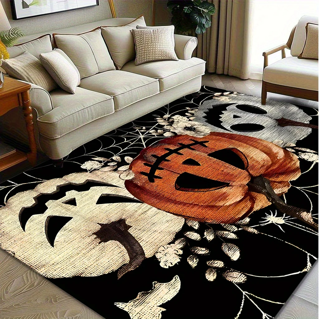 Happy Halloween Area Rug Cute Dachshund Witch Hat Pumpkin Bat Haunted House Print Indoor Home Decor Floor Mat