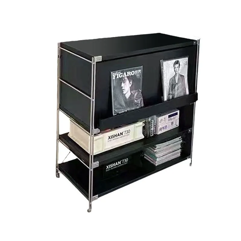

Black Bauhaus Magazine Flap Cabinet Floor to Floor Multi-layer Living Room Locker Sofa Side Cabinet