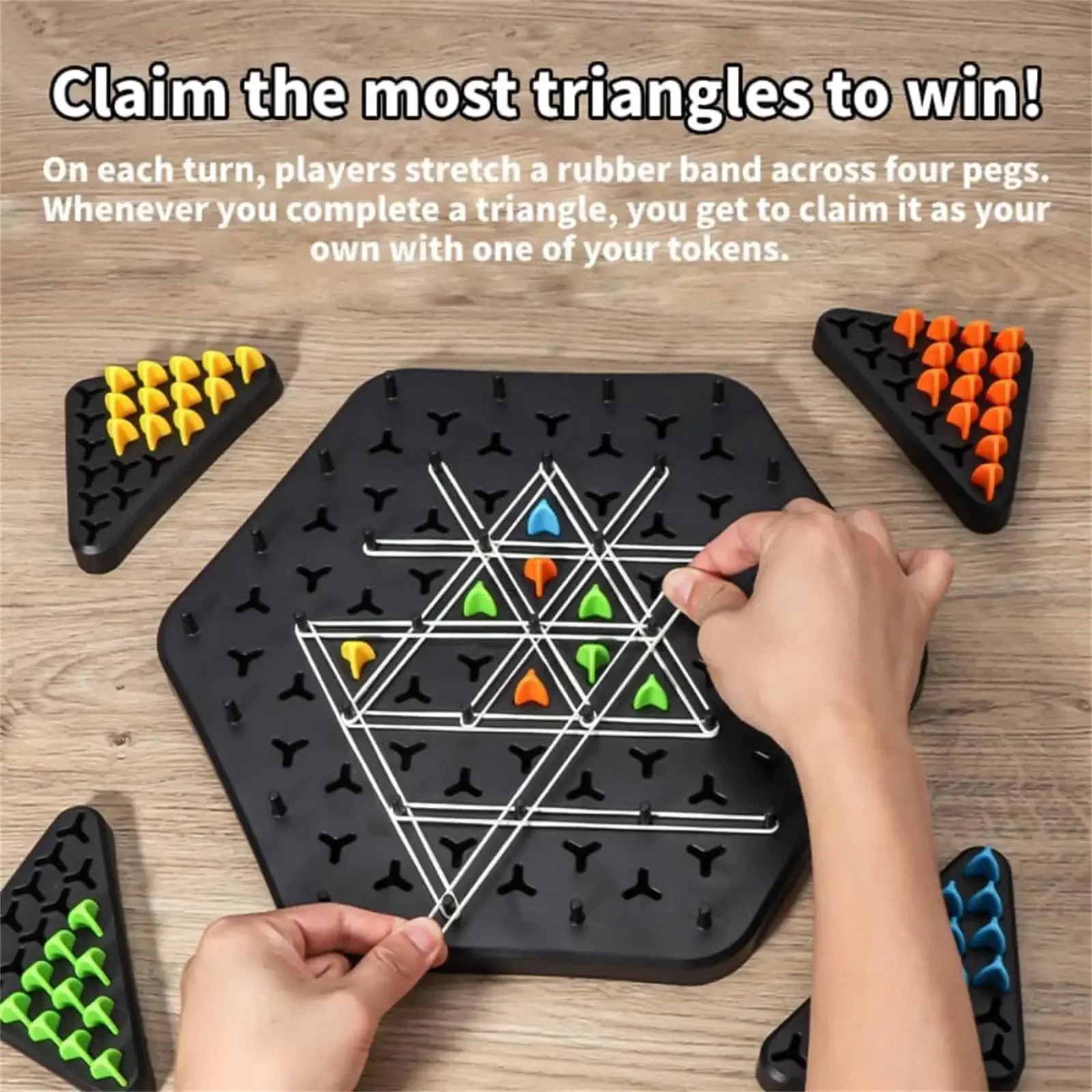 Triangle Chess Desktop Game Rubber Band Training Gifts Geometry Chain Chess Family Interaction Exercise Thinking Toys