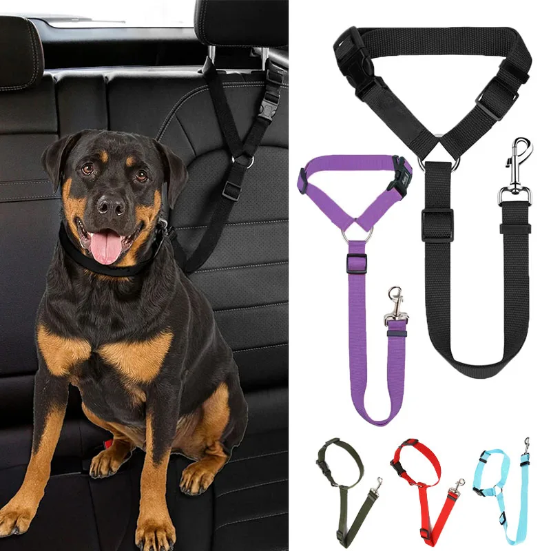 Cinturón de seguridad de coche 2 en 1 para mascotas, correa de nailon para asiento trasero, cinturón de seguridad ajustable, arnés para perros, Collar, accesorios de cadena para perros