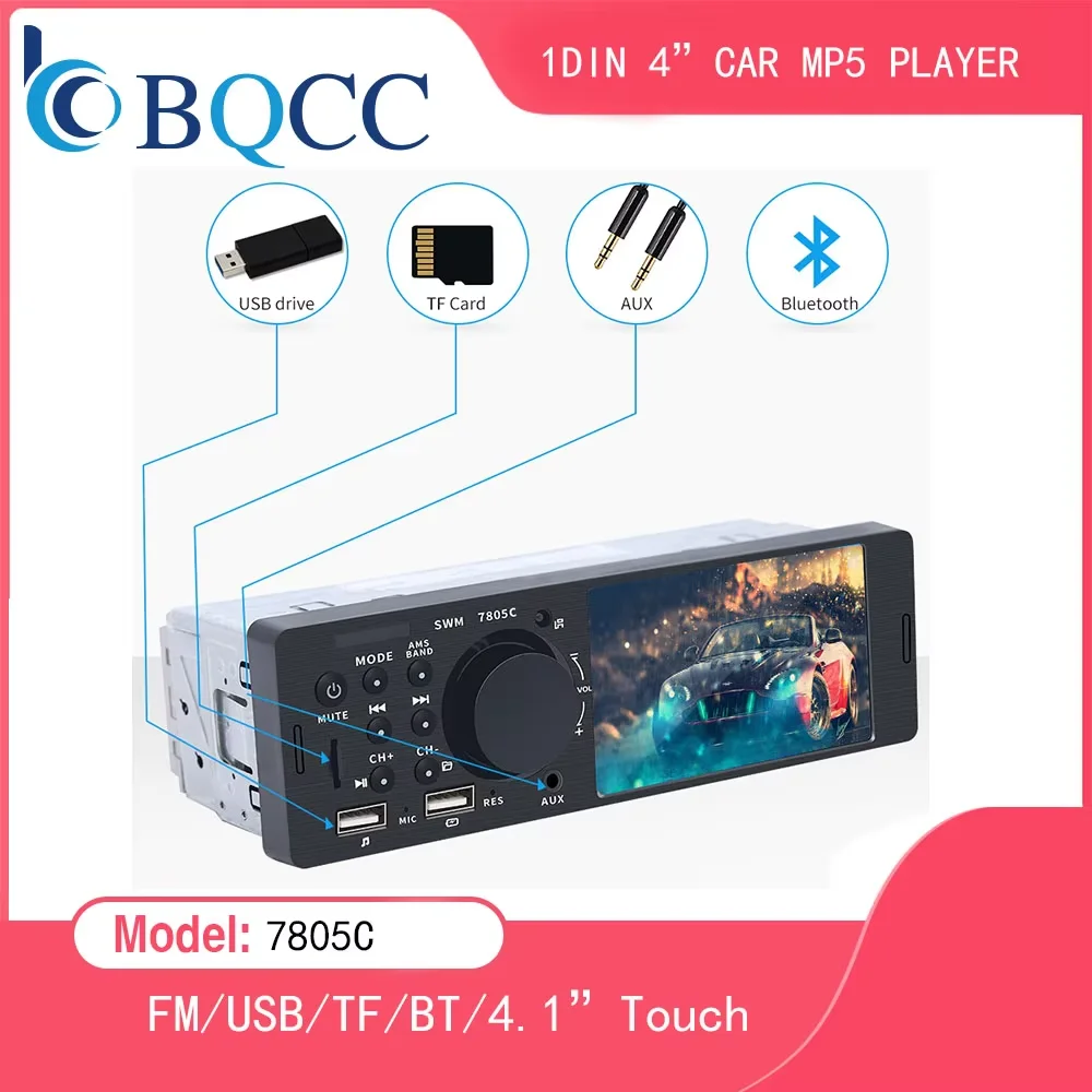 BQCC1 DIN 4-Zoll-Autoradio Touchscreen Bluetooth Musik Freisprech-MP5-Player TF USB-Aufladung Remote Sound System ISO Head Unit
