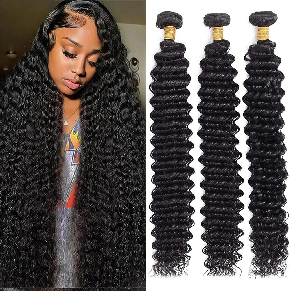 Mèches Deep Wave Naturelles Remy, 3/4 Cheveux Vierges, Non Traités, Extension Capillaire, pour Femme, 100% g/Pièce, 1/100