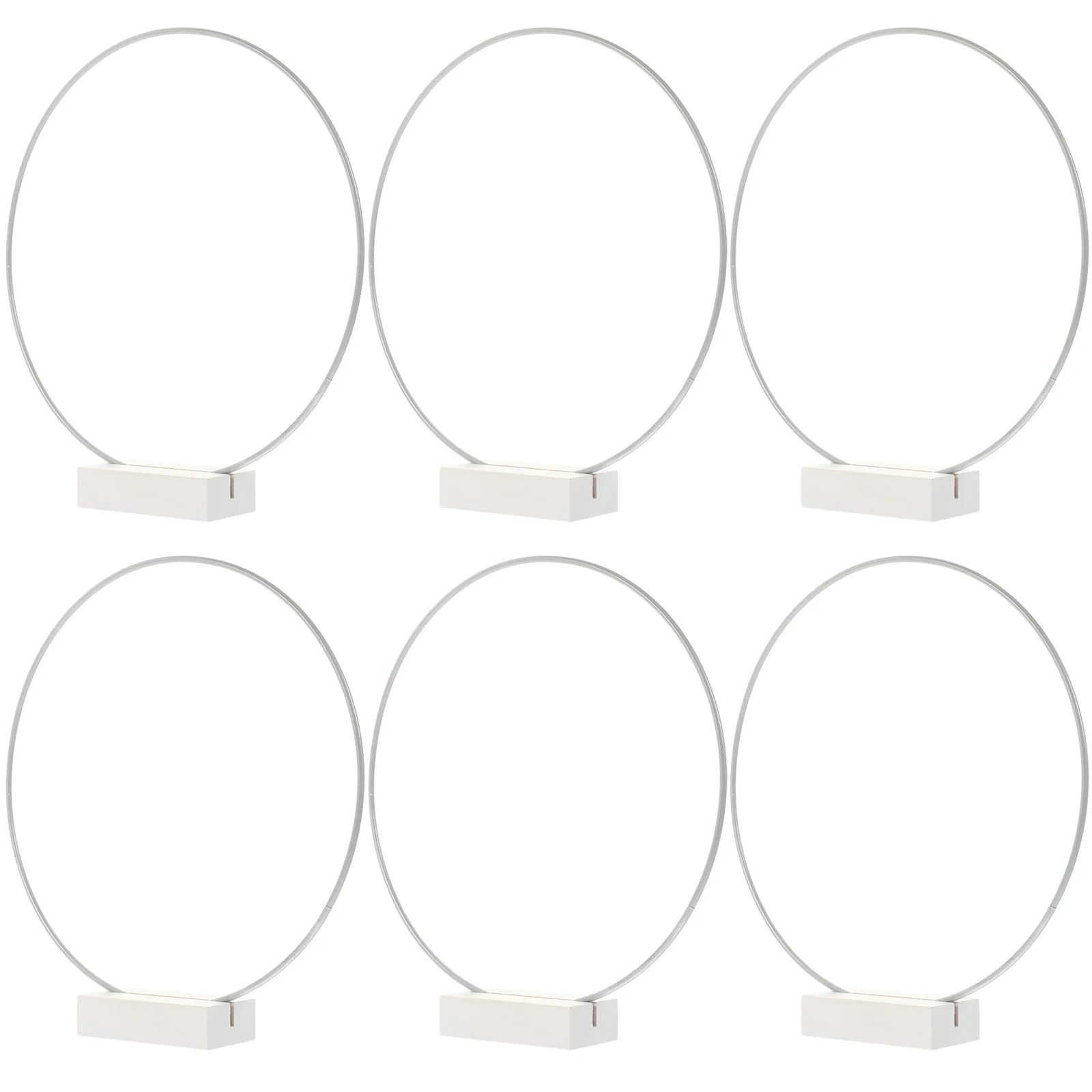 

6 Sets White Wood Base Silver Iron Hoops 20cm DIY Wedding Garland Table Decor Floral Rings Metal Centerpiece Craft Project