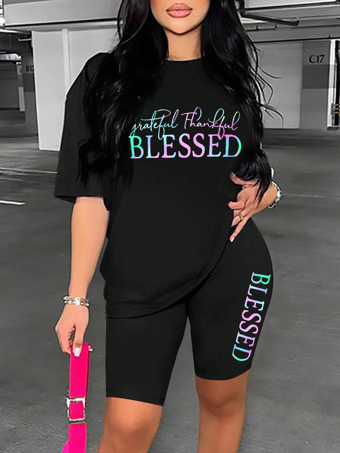 Blessed Special Design Print Women T Shirts Two Piece Set Fashion Novel Hip Hopshort Sets Breathable Soft Shirt Shorts Female