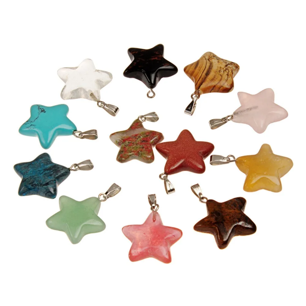 

Star Shape Natural Crystal Pendants, Mixed Gemstone Charms for DIY Jewelry Making Necklace Earrings