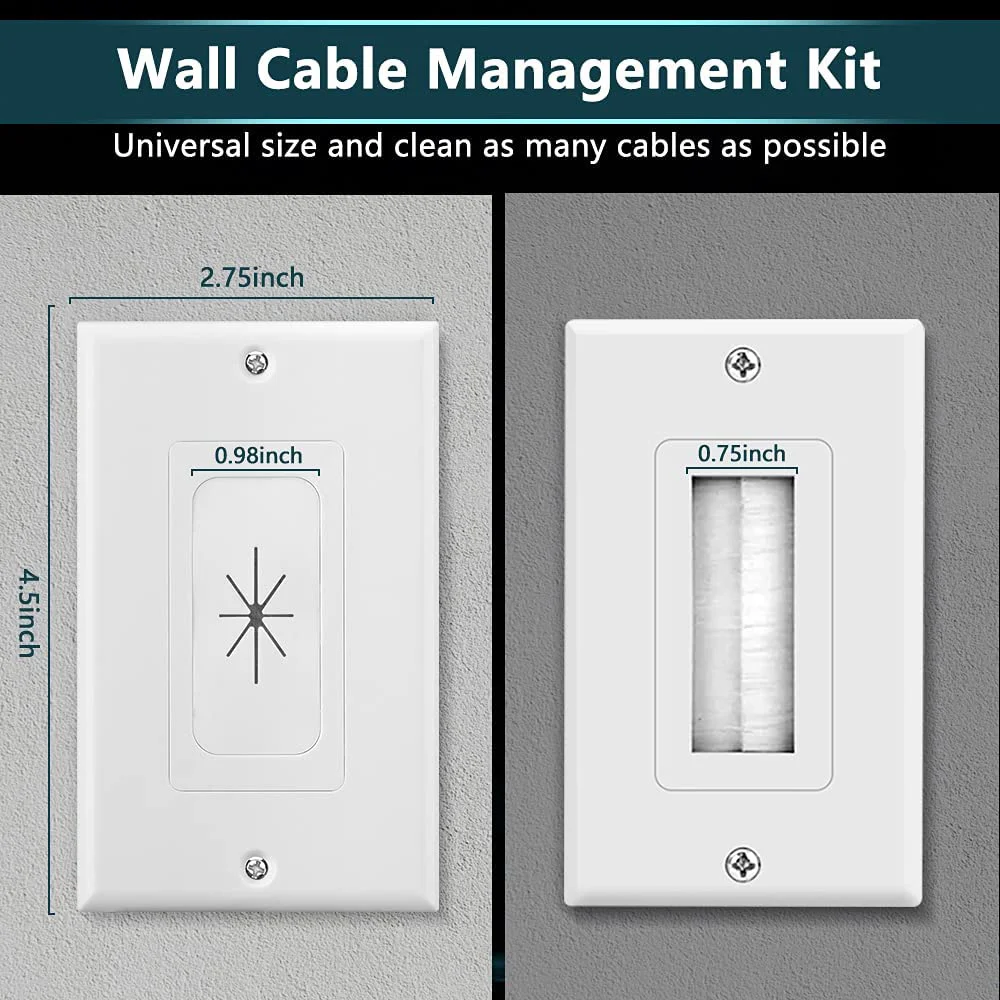 Paquete de ABVJ-2 insertos de ojal de pared de goma con placa de pared decorativa y soporte de montaje, placa pasante para Cables de bajo voltaje