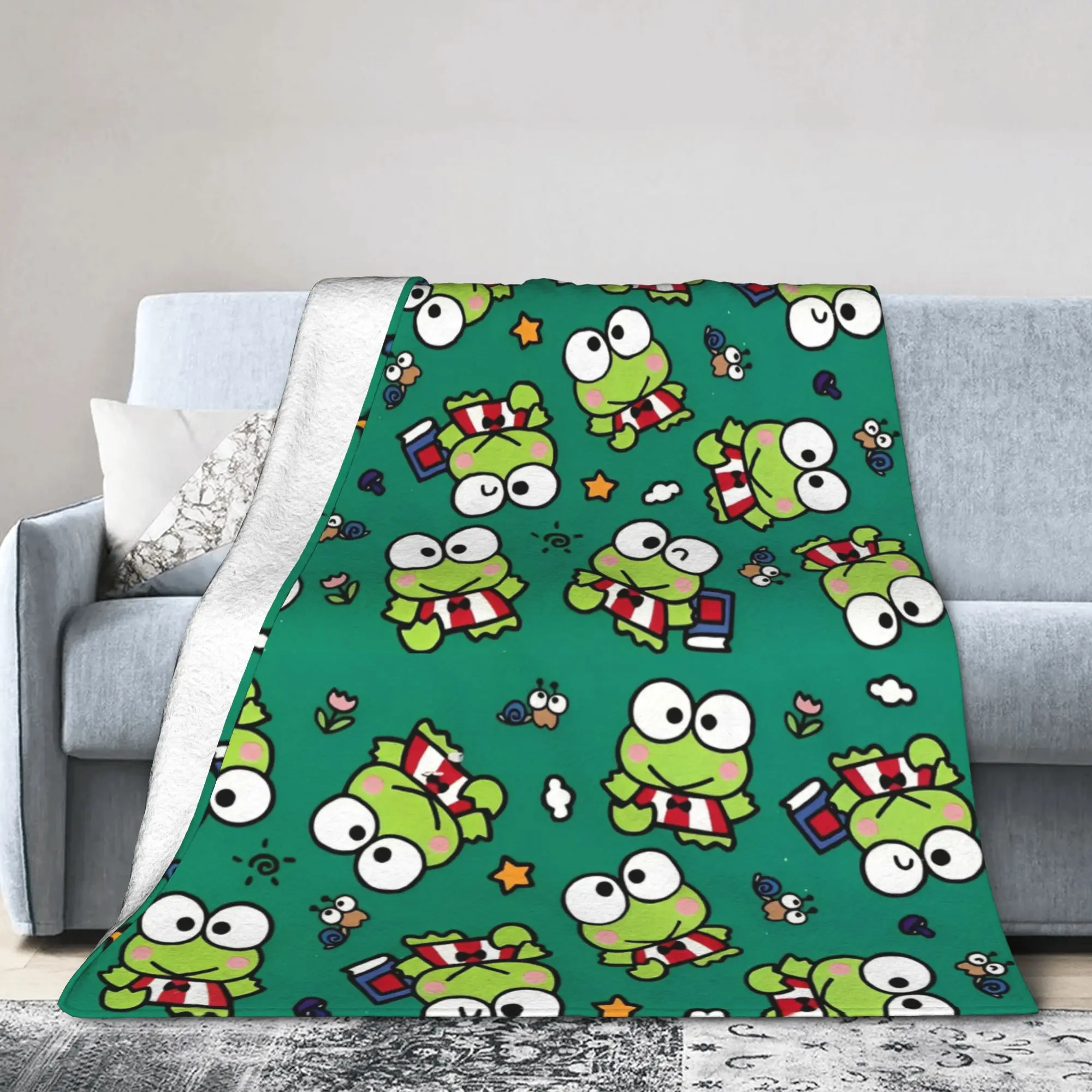 Simpatiche coperte Keroppi Decorazione in flanella Coperte sottili leggere multifunzione per divano Copriletto da esterno