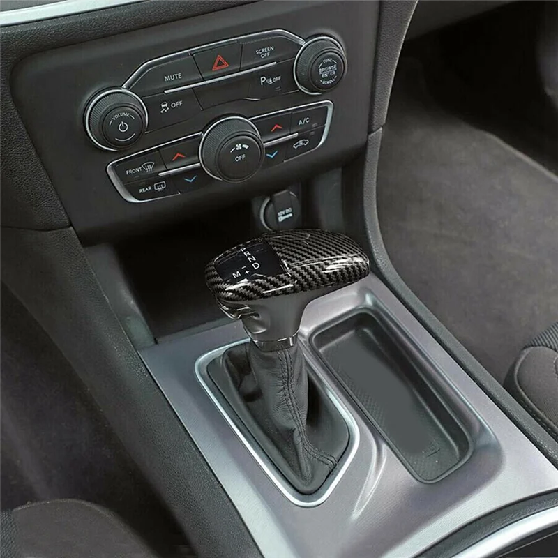 ที่ยอดเยี่ยม-คาร์บอนไฟเบอร์สีดํา ABS เกียร์รถเกียร์ SHIFT KNOB COVER สติกเกอร์ Trim สําหรับ Dodge Challenger Charger 2015-2020 เปลี่ยนชิ้นส่วน