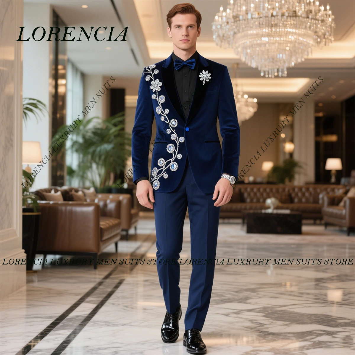 

Customized Stunning Jewel Ornament Men Suits Peaked Lapel Wedding Tuxedos 2 Pieces Sets Slim Fit Groom Male Blazer Ropa hombre