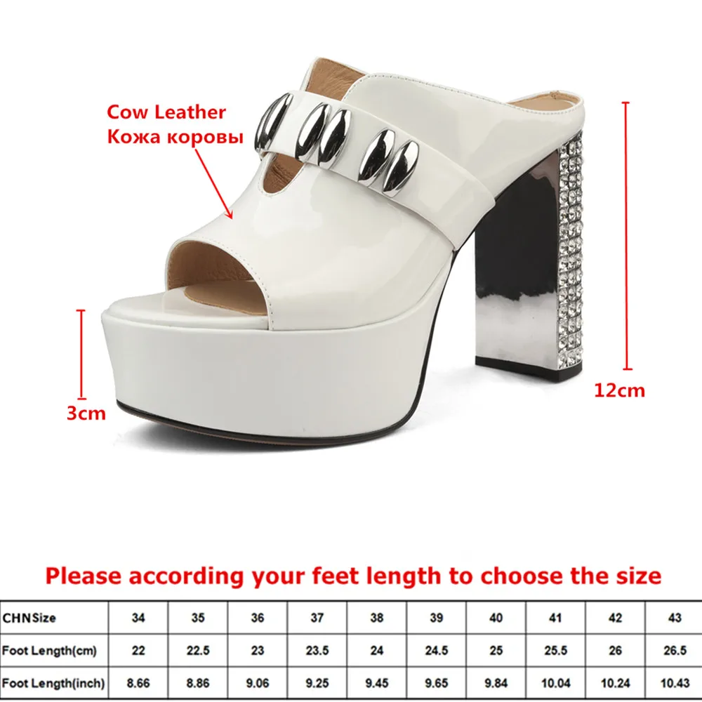 Aucegi Women Platform Thick High Heels Sandals Slipper Summer Genuine Leather Waterproof Party Fashion Metal Decorations Shoes