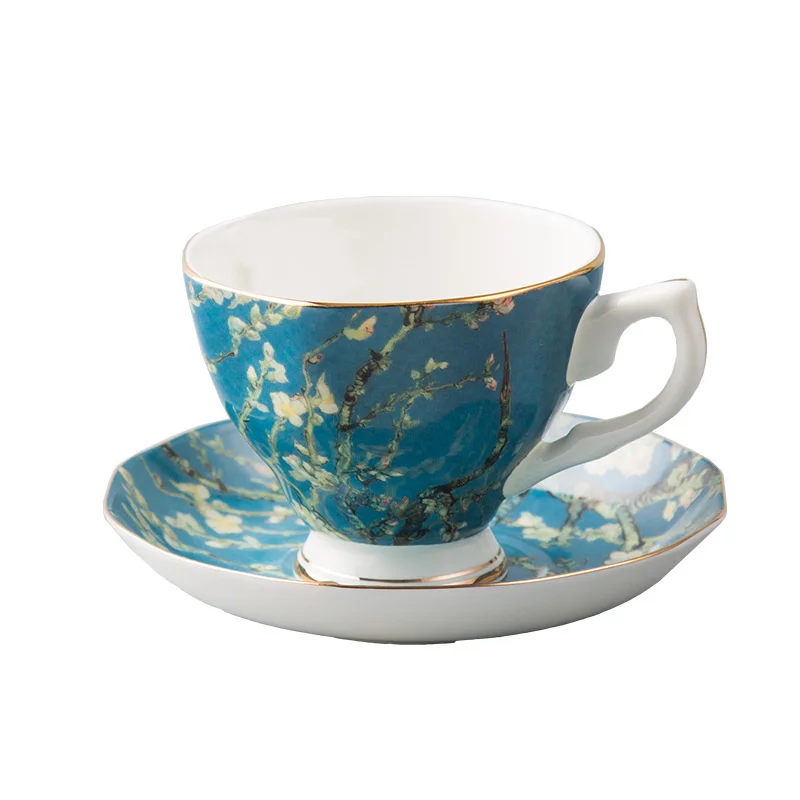 Nice Van Gogh Famous Oil Painting Design Bone China Coffee Cup Saucer Sets Sunflower Starry Night Art Tea Glass Tasse Cafe Tazas