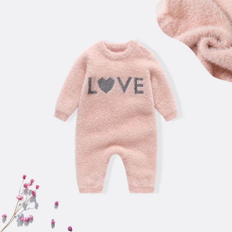 Baby Knitted Romper Cute Print Long Sleeve One Piece Bodysuit for Newborn Infant 0-24 Months Warm Outfit Gift for Birthday Party