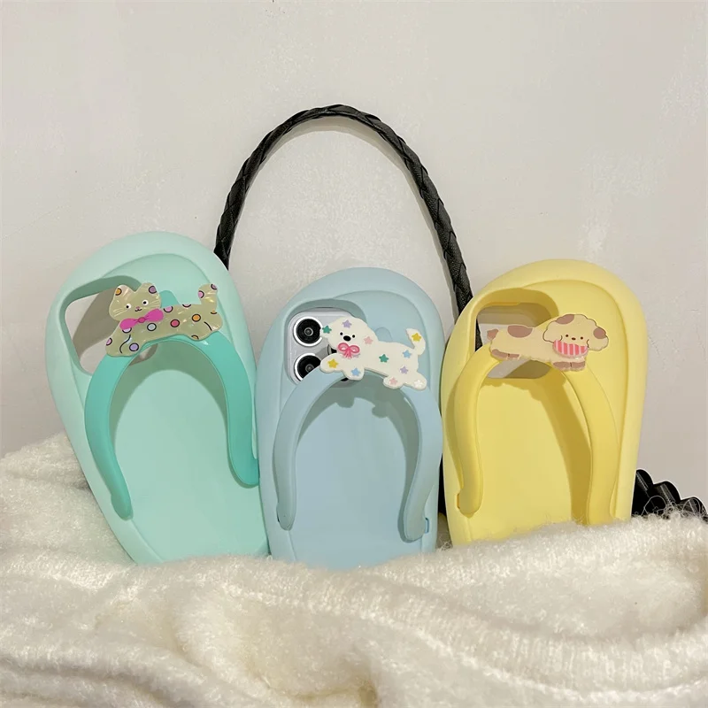 

Cartoon flip flops slipper Shoe 3D Silicone Soft Case For iphone 15 14 13 12 Pro Max i11 14pro 15PM Kids Cute Cover DIY Dog cat