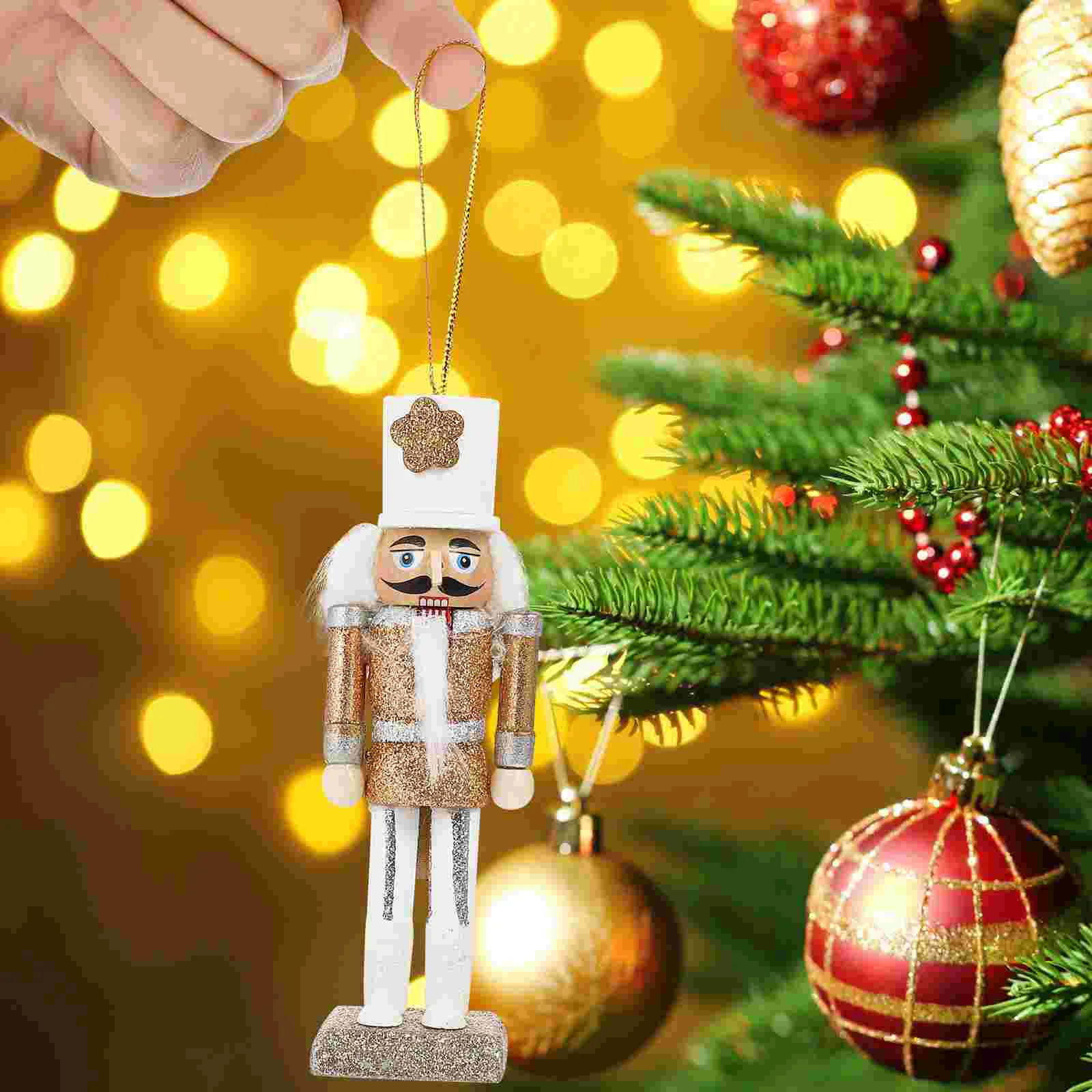 5 Pcs Christmas Nutcrackers Gold Decor Toy Pendant Storage Box Figures Unique Holiday Glitter Wooden