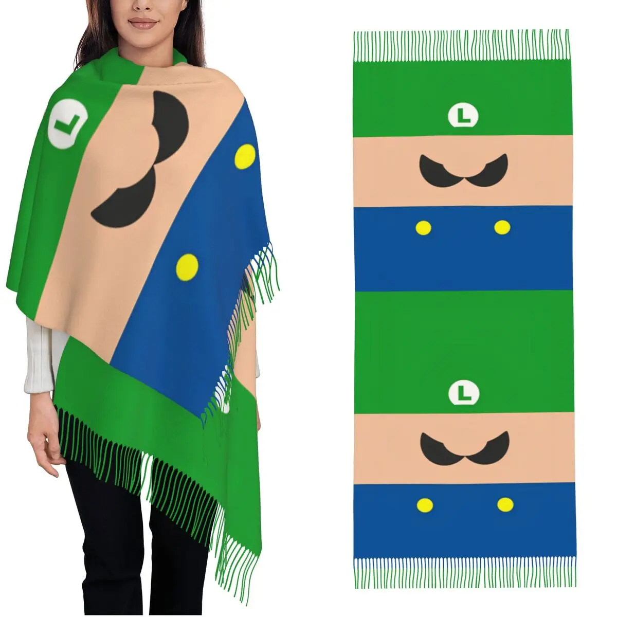 

Женский шарф с кисточкой Marios Luigi с мультяшным узором, большая зимняя теплая шаль и накидка, подарки, шарфы из пашмины