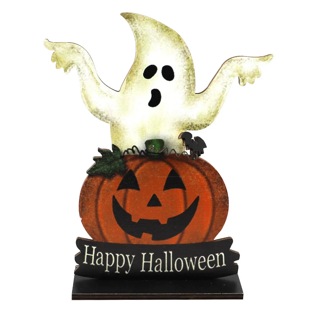 

1Pcs Pumpkin Ghost Halloween Decor Creative Wooden Craft Party Layout Prop Home Desktop Ornament Festival Party Decoration