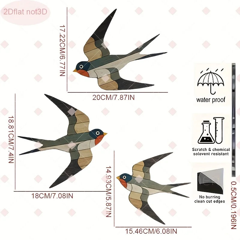 3pcs Classic Wooden Tern Wall Decor Set, Nautical Coastal Marine Bird Art, Suitable for Bathroom, Villa, Farmhouse,  Cafe
