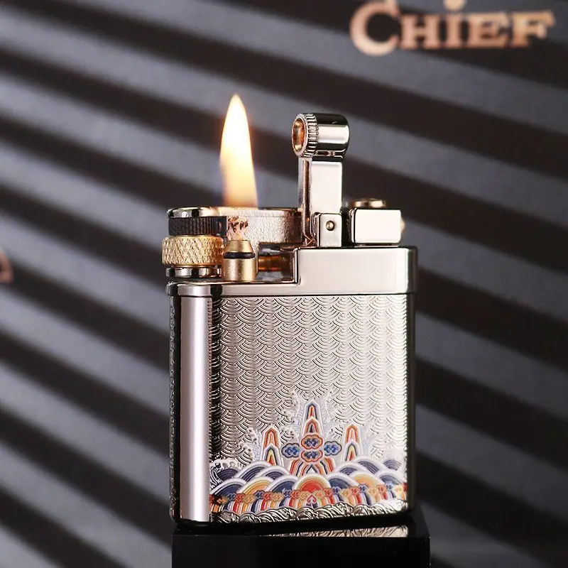 CHIEF Retro Fuel Lighter - Semi-Automatic Kirin Engraved Metal, Luxury Gift for Men on Birthday or Valentine's Day
