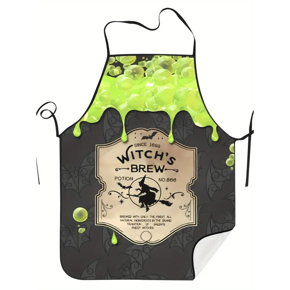 1pc Witch Bubble Sleeveless Apron Gothic Bat And Magic Pot, Potion Bottle Pattern, Witch Brew Text Design
