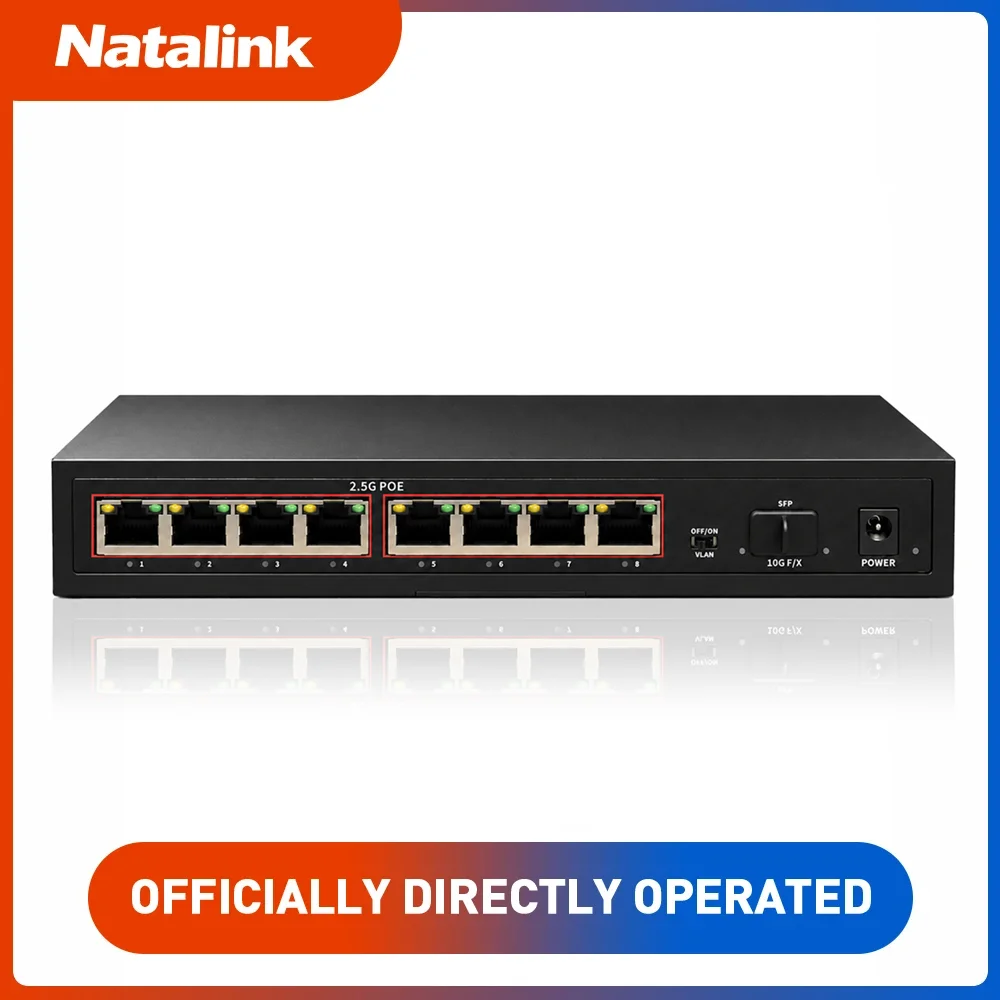 Natalink 8-Port 2.5G Unmanaged PoE Network Switch, 60Gbps Full Duplex, 10G SFP+ Uplink, One-Key VLAN, 4KV Surge Protection
