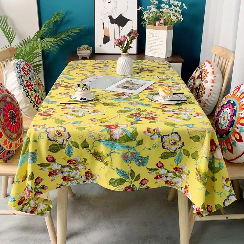 ผ้าปูโต๊ะพิมพ์ลายชนบทสไตล์อเมริกันผ้าฝ้ายและนกและผ้าลินินตกแต่งชายามบ่ายผ้าปูโต๊ะสำหรับจัดเลี้ยงโต๊ะ