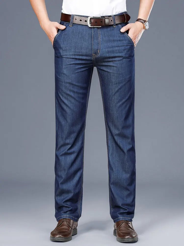 Men's Jeans Classic Business High Quality Soft Modal Fabric Straight Denim Pants Work Trousers Male Brand Clothing Trousers